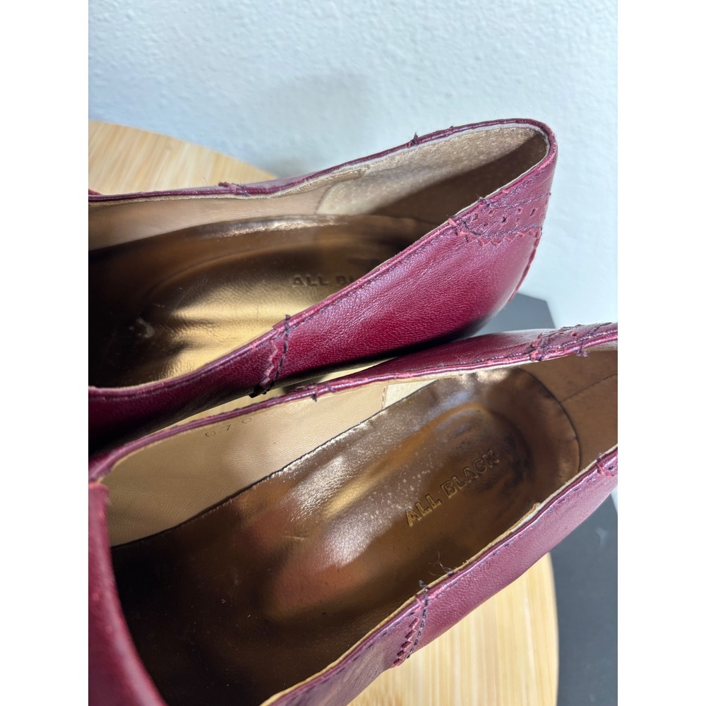 All Black Kiltie Loafer Pumps 38.5 Burgundy Leather Brogue‎ Buckle Heels 7.5-8 - Picture 9 of 15